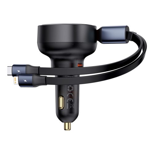 Automašīnu lādētājs ar USB-C un ar ripotu USB-C iPhone 60W USB-C kabeli