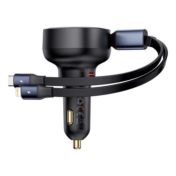 Automašīnu lādētājs ar USB-C un ar ripotu USB-C iPhone 60W USB-C kabeli