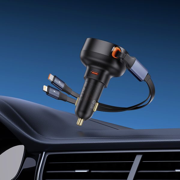 Automašīnu lādētājs ar USB-C un ar ripotu USB-C iPhone 60W USB-C kabeli