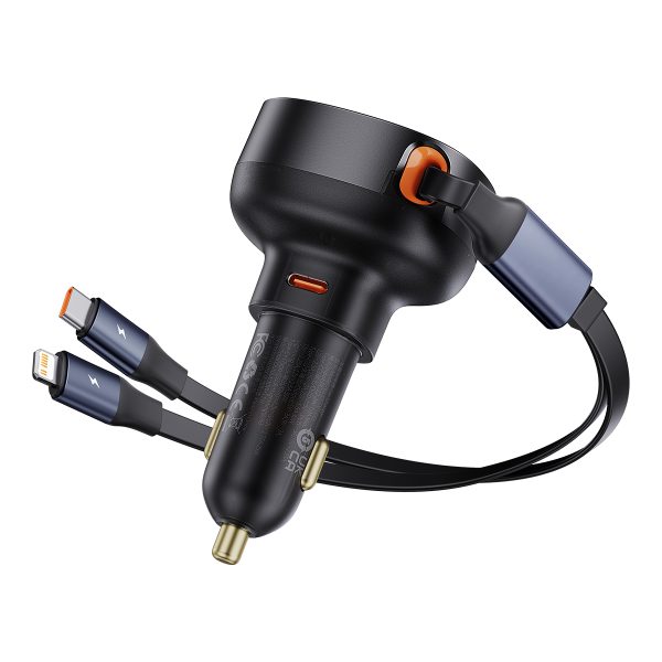 Automašīnu lādētājs ar USB-C un ar ripotu USB-C iPhone 60W USB-C kabeli