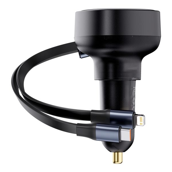 Automašīnu lādētājs ar USB-C un ar ripotu USB-C iPhone 60W USB-C kabeli