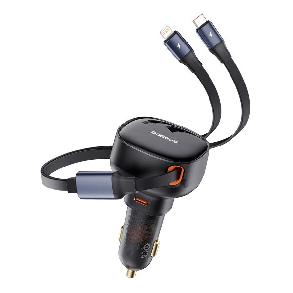Automašīnu lādētājs ar USB-C un ar ripotu USB-C iPhone 60W USB-C kabeli