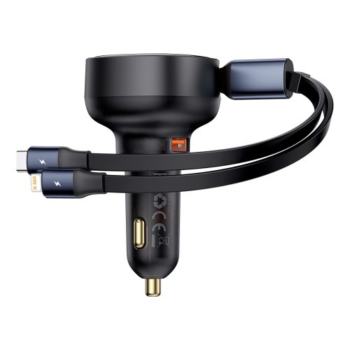 Automašīnu lādētājs ar USB-A un ar ripotu USB-C iPhone 60W USB-C kabeli