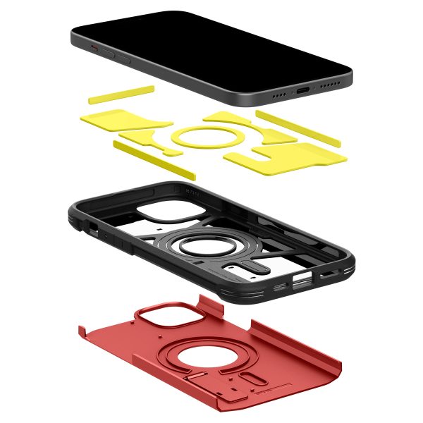 1022717-5-etui-tough-armor-magsafe-z-podstawka-na-iphone-15-spigen-hurtownia-sklep Grūts bruņu magsafe korpuss ar iPhone 15 sarkano bāzi