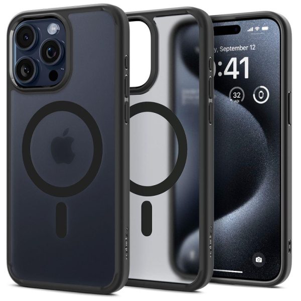 Ultra hibrīda mag no magsafe līdz iPhone 15 Pro caurspīdīgam un melnam