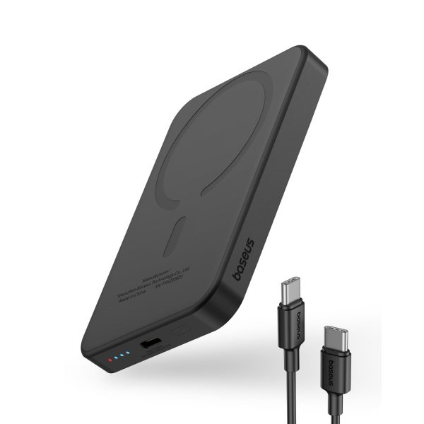 Mini PowerBank 5000MAH 20W + USB-C 20V / 3A kabelis melns