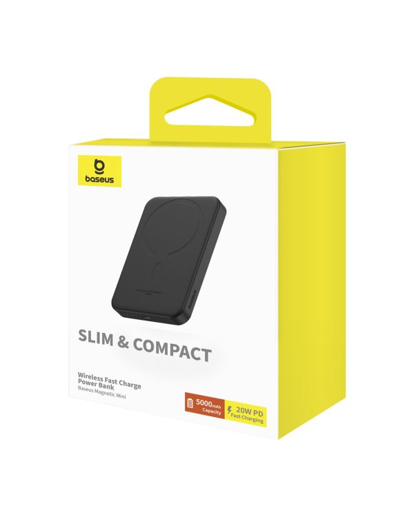 Mini PowerBank 5000MAH 20W + USB-C 20V / 3A kabelis melns