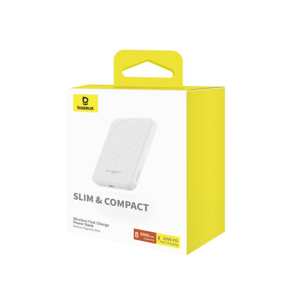 Mini PowerBank 5000MAH 20W + USB-C 20V / 3A kabeļa baltais