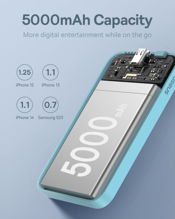 Mini PowerBank 5000MAH 20W + USB-C 20V / 3A kabeļa zila