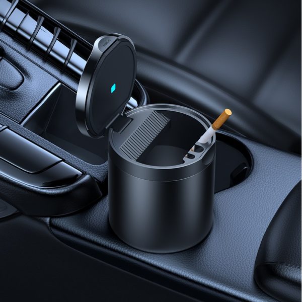 Automašīnu pelnu trauks ar LED fona apgaismojuma premium 2 sēriju melnā krāsā