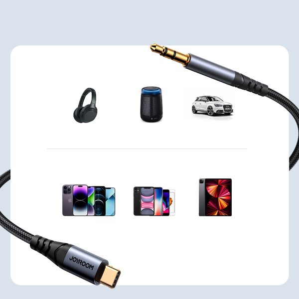 Stereo audio kabelis Aux 3,5 mm mini ligzdai - USB -C 1,2m melns