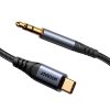 Stereo audio kabelis Aux 3,5 mm mini ligzdai - USB -C 1,2m melns