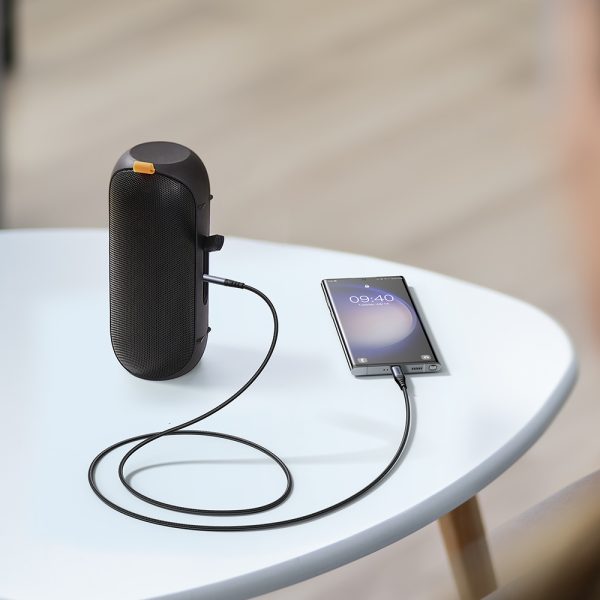Stereo audio kabelis Aux 3,5 mm mini ligzdai - USB -C 1,2m melns