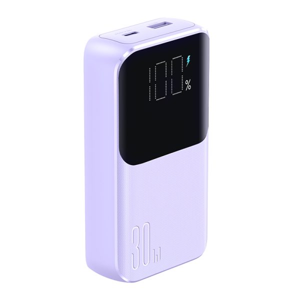 PowerBank 30W 1000mah ar iebūvētu iPhone zibens un USB-C Purple kabeļiem