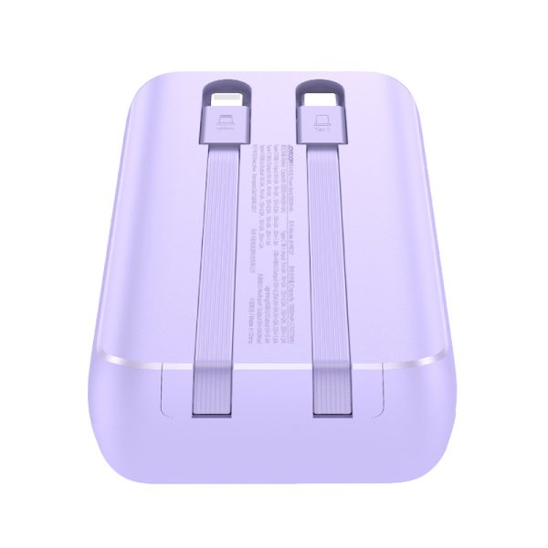 PowerBank 30W 1000mah ar iebūvētu iPhone zibens un USB-C Purple kabeļiem