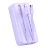 PowerBank 30W 1000mah ar iebūvētu iPhone zibens un USB-C Purple kabeļiem