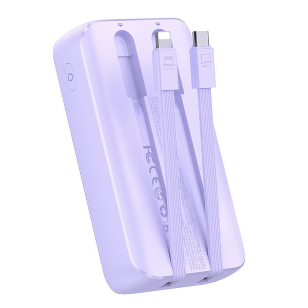 PowerBank 30W 1000mah ar iebūvētu iPhone zibens un USB-C Purple kabeļiem