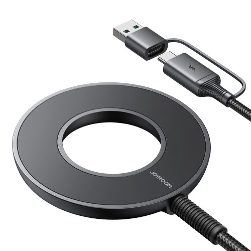 Bezvadu magnētiskais lādētājs 15W ar USB / USB-C melno kabeli