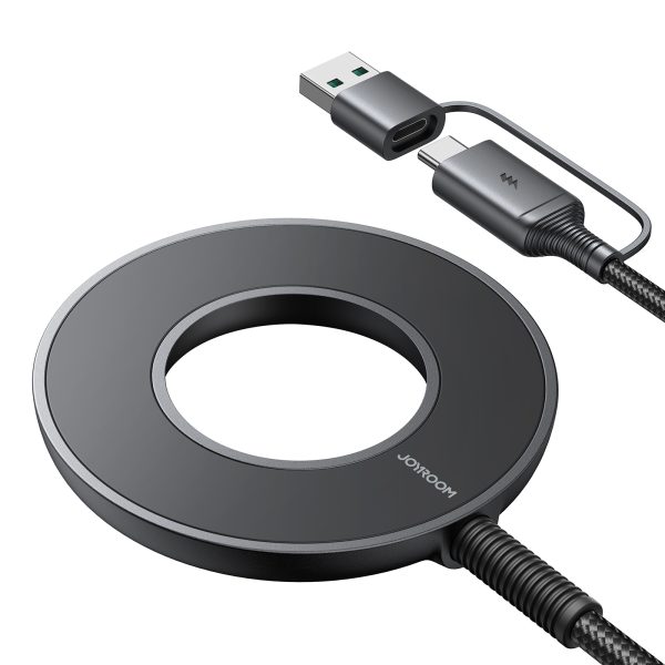 Bezvadu magnētiskais lādētājs 15W ar USB / USB-C melno kabeli