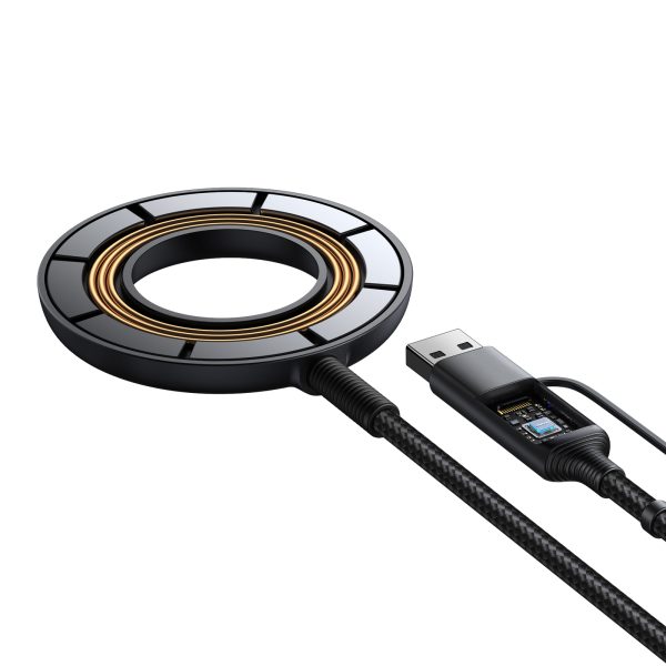 Bezvadu magnētiskais lādētājs 15W ar USB / USB-C melno kabeli