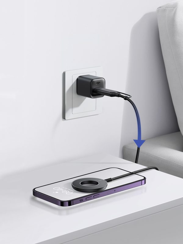Bezvadu magnētiskais lādētājs 15W ar USB / USB-C melno kabeli