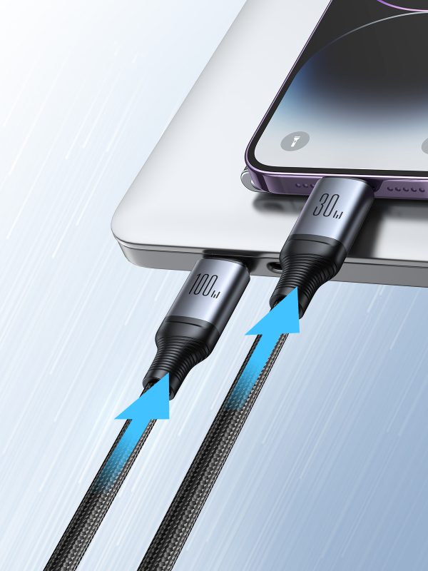 2in1 kabeļa ātras sērijas USB-C-USB-C / iPhone Lightning 100W 1,5m melns