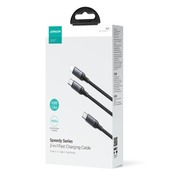 2in1 kabeļa ātras sērijas USB-C-USB-C / iPhone Lightning 100W 1,5m melns