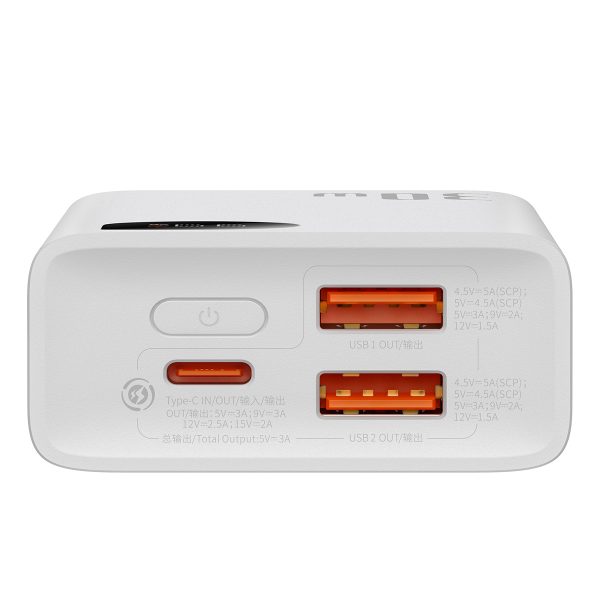 PowerBank ADAMAN2 1000MAH ar 2X USB-A / 1X USB-C 30W digitālais displejs balts