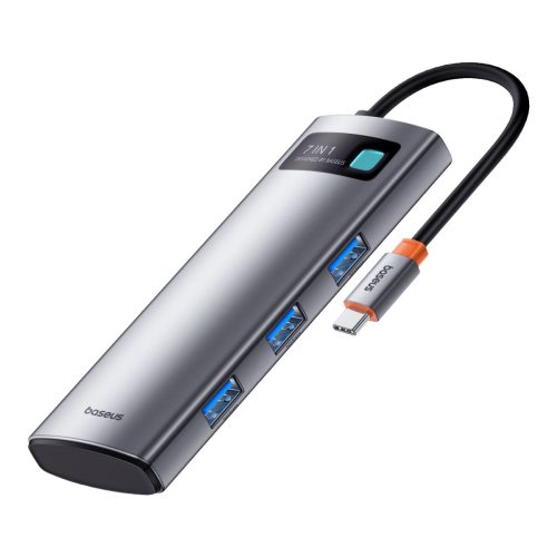 7in1 rumbas metāla mirdzuma sērija USB-C USB-C PD 3X USB-A HDMI SD TF pelēkā krāsā