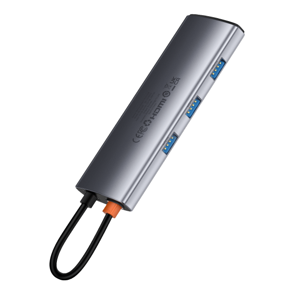 7in1 rumbas metāla mirdzuma sērija USB-C USB-C PD 3X USB-A HDMI SD TF pelēkā krāsā