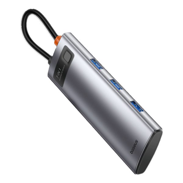 7in1 rumbas metāla mirdzuma sērija USB-C USB-C PD 3X USB-A HDMI SD TF pelēkā krāsā