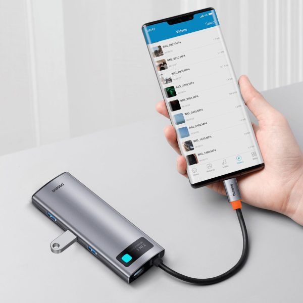 7in1 rumbas metāla mirdzuma sērija USB-C USB-C PD 3X USB-A HDMI SD TF pelēkā krāsā
