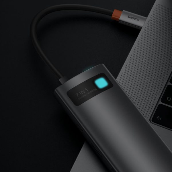 7in1 rumbas metāla mirdzuma sērija USB-C USB-C PD 3X USB-A HDMI SD TF pelēkā krāsā