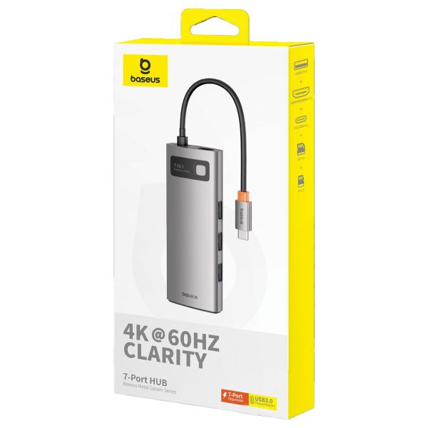7in1 rumbas metāla mirdzuma sērija USB-C USB-C PD 3X USB-A HDMI SD TF pelēkā krāsā