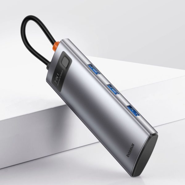7in1 rumbas metāla mirdzuma sērija USB-C USB-C PD 3X USB-A HDMI SD TF pelēkā krāsā