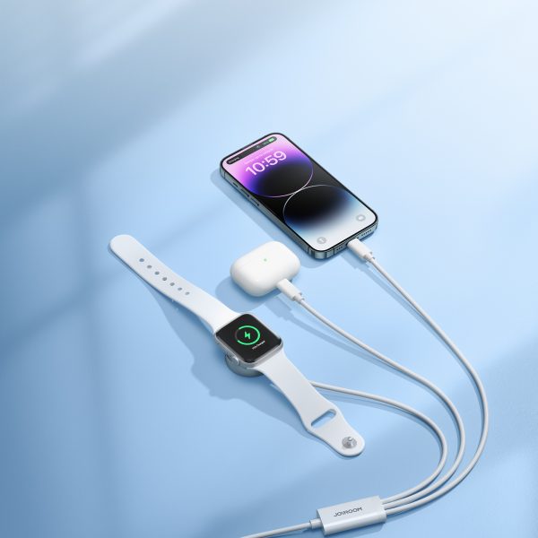 3in1 USB-A kabelis ar indukcijas lādētāju + 2x iPhone zibens 1,2 m balts