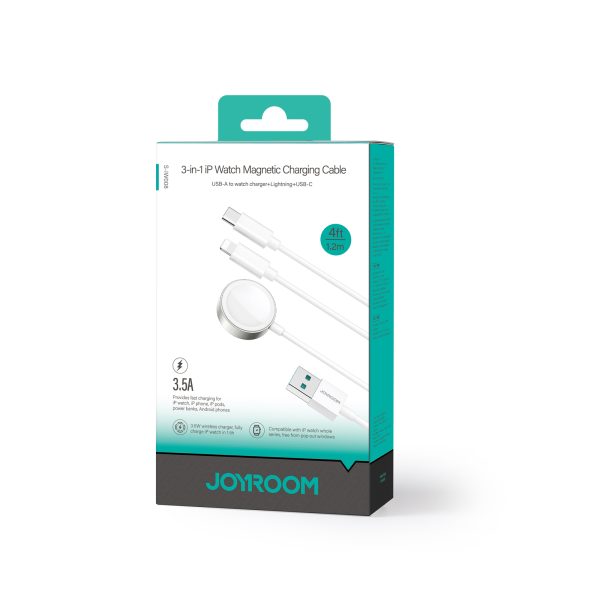3in1 USB-A kabelis ar indukcijas lādētāju + 1x iPhone zibens + 1x USB-C 1,2m balts