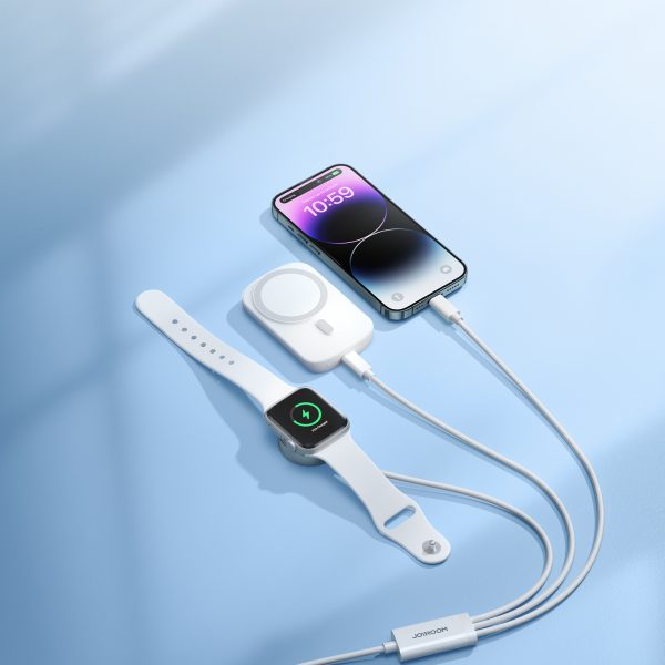 3in1 USB-A kabelis ar indukcijas lādētāju + 1x iPhone zibens + 1x USB-C 1,2m balts