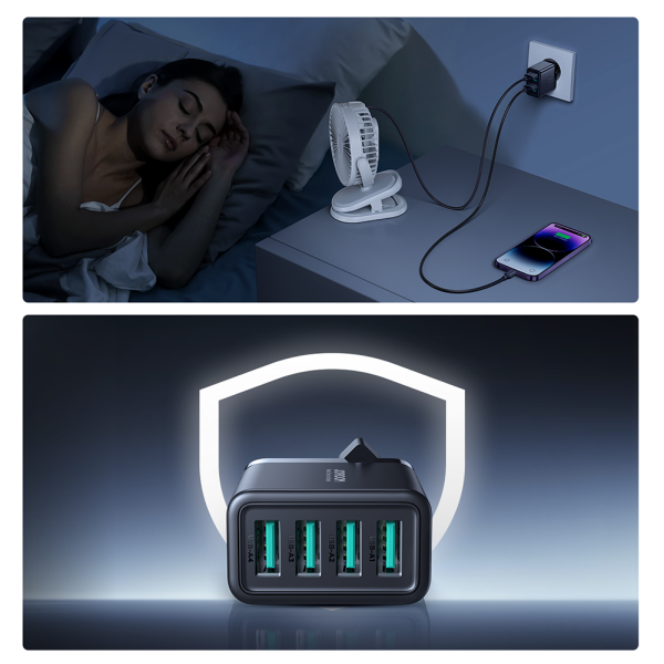 4x USB-A 24W 4,8A lādētājs melnais lādētājs