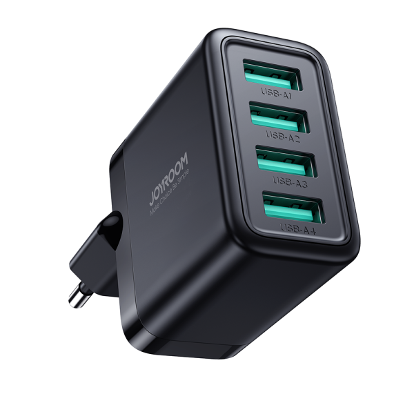 4x USB-A 24W 4,8A lādētājs melnais lādētājs