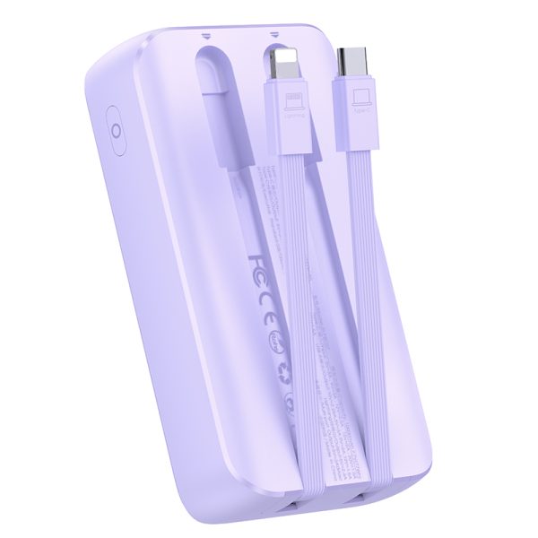 Mini PowerBank 20 000 mAh ar iebūvētu Jr-PBC07 30W kabeļi gaiši purpursarkani