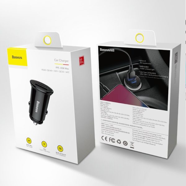 Saprātīga automašīnas lādētājs ar USB un USB-C QC PD melnajiem ostām