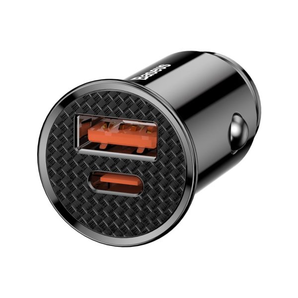 Saprātīga automašīnas lādētājs ar USB un USB-C QC PD melnajiem ostām