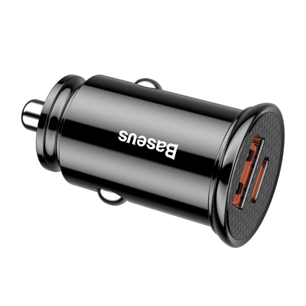 Saprātīga automašīnas lādētājs ar USB un USB-C QC PD melnajiem ostām