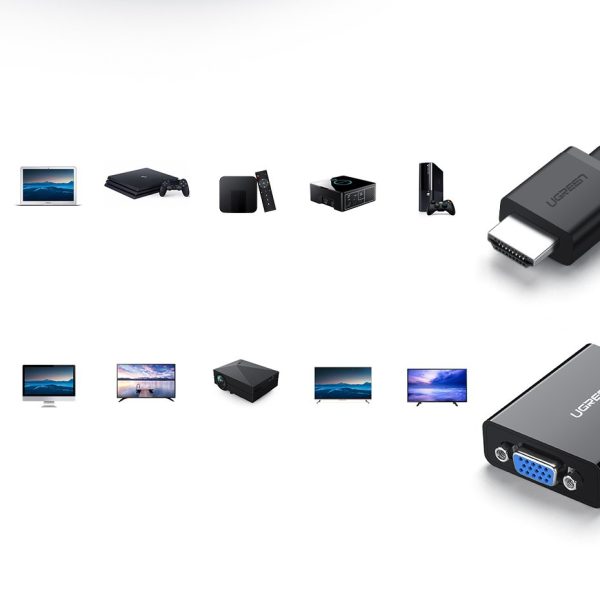 HDMI adaptera adapteris - VGA Micro USB Aux Aux 3,5 mm mini Jack Black