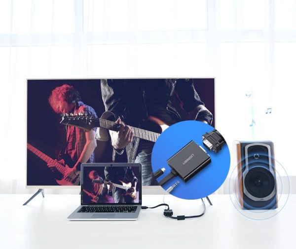 HDMI adaptera adapteris - VGA Micro USB Aux Aux 3,5 mm mini Jack Black