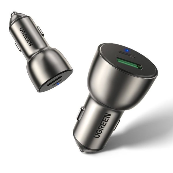 USB un USB-C QC 3.0 PD 36W 3A pelēkās automašīnas lādētājs