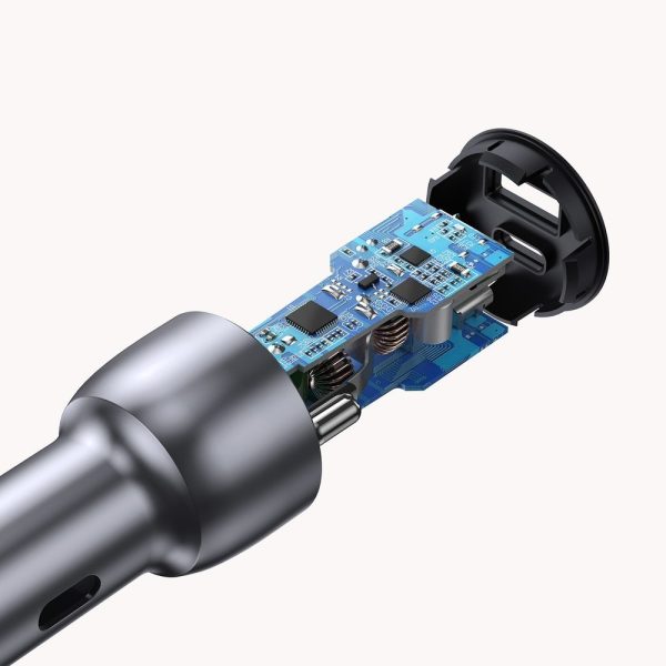 USB un USB-C QC 3.0 PD 36W 3A pelēkās automašīnas lādētājs