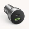 USB un USB-C QC 3.0 PD 36W 3A pelēkās automašīnas lādētājs
