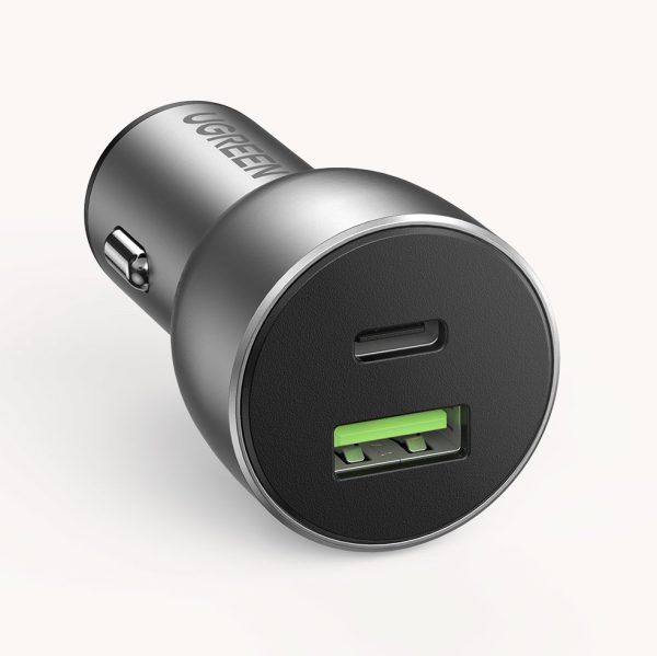 USB un USB-C QC 3.0 PD 36W 3A pelēkās automašīnas lādētājs